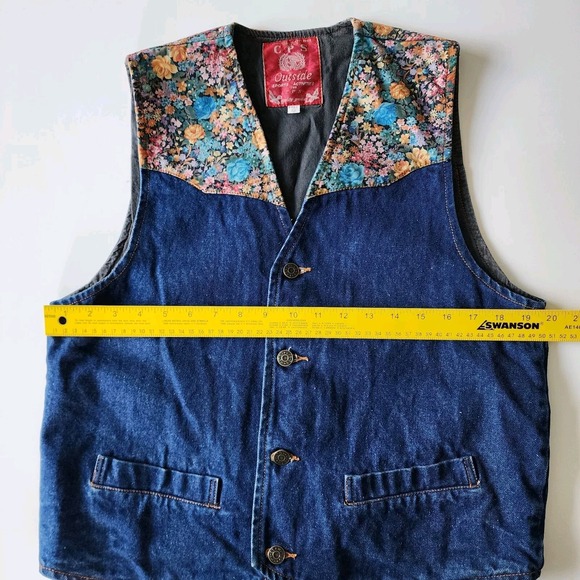 CPS Denim Vest Womens Large Floral Western Cowgirl Rodeo 80s Cottagecore Country - Picture 14 of 16